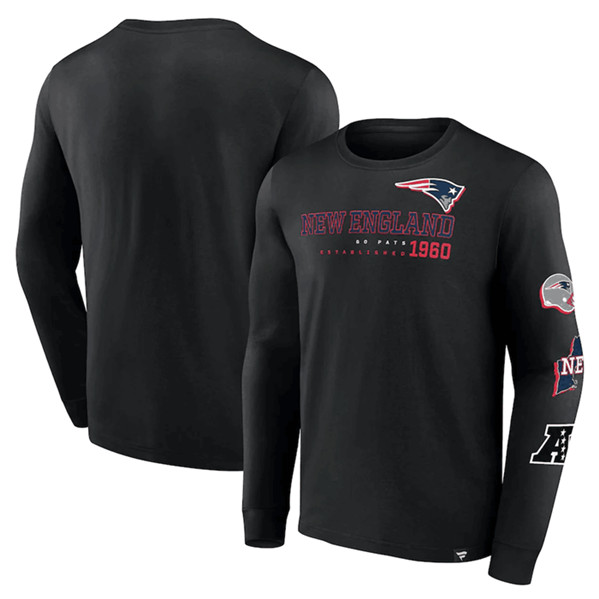 Men's New England Patriots Black High Whip Pitcher Long Sleeve T-Shirt
